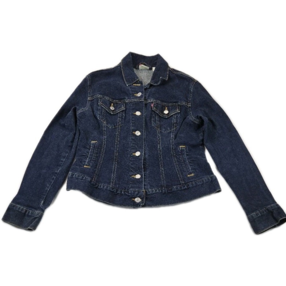 Women's Levi Strauss size large junior trucker, jean jacket denim dark blue‎
